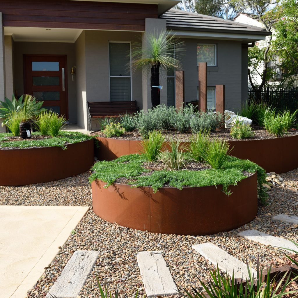 Sydney Raised Garden Beds Modern garden with metal raised beds